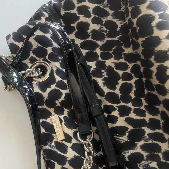 Kate Spade Leopard Print Tote Bag Black Patent Trim Chain Shoulder Purse - Picture 7 of 9